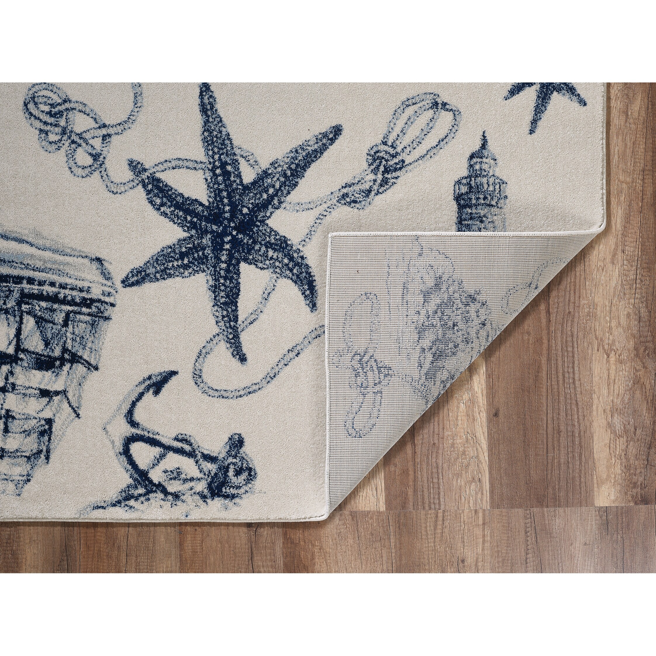 Domani Seaside Lighthouse Rug, Polypropylene, Muted Blues - Bed