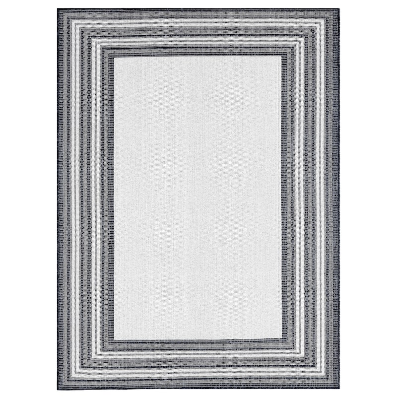 Nicole Miller New York Patio Country Layla Border Indoor/ Outdoor Rug - 5'2"x7'2" - Cream/Black