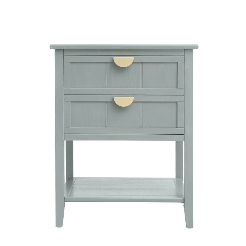 Roomfitters 2 Drawer Side Table, Wooden Nightstand End Table with Storage for Bedroom, Living Room, Light Grey