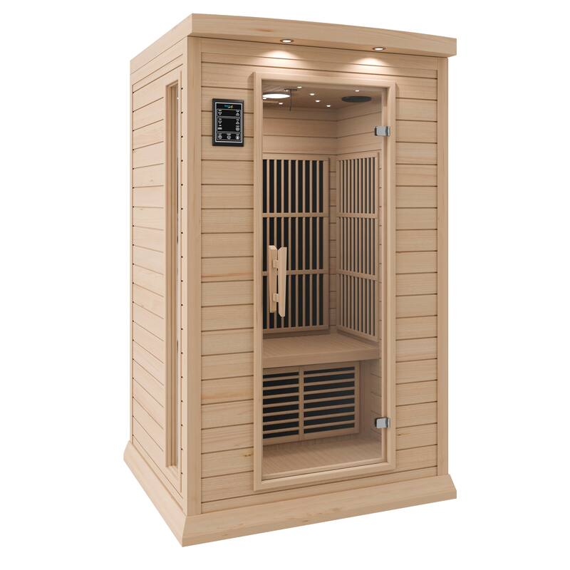 SaunaSpa 2-Person 1.8KW Carbon FAR Infrared Infrared Hemlock Wooden Indoor Home Sauna Room with LED Touch Control Panel