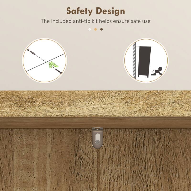 Natural 5-Tier Kitchen Pantry Cabinet with Adjustable Shelves Spice Racks and Magnetic Doors - 23.6" W x 11.8" D x 40.9" H