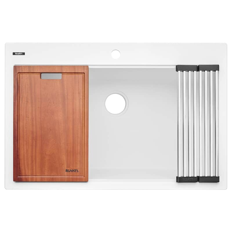 Ruvati 33-inch Drop-in Topmount Workstation Granite Composite Quartz Kitchen Sink - Arctic White - RVG1303WH