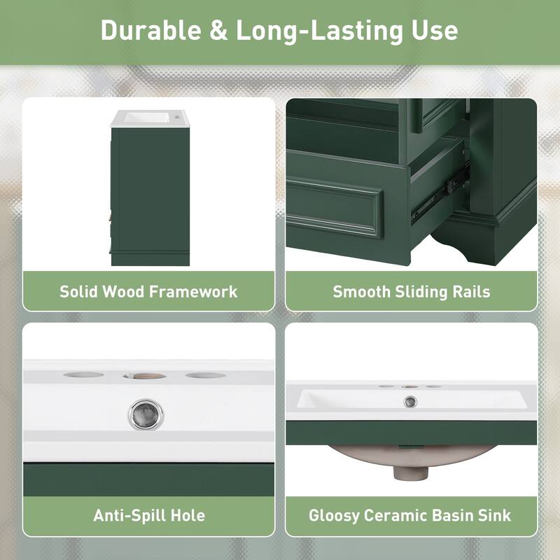 Roomfitters 30" Bathroom Vanity with Sink, Wood Frame Freestanding Bathroom Cabinet with 2 Soft-Closing Doors and Bottom Drawer