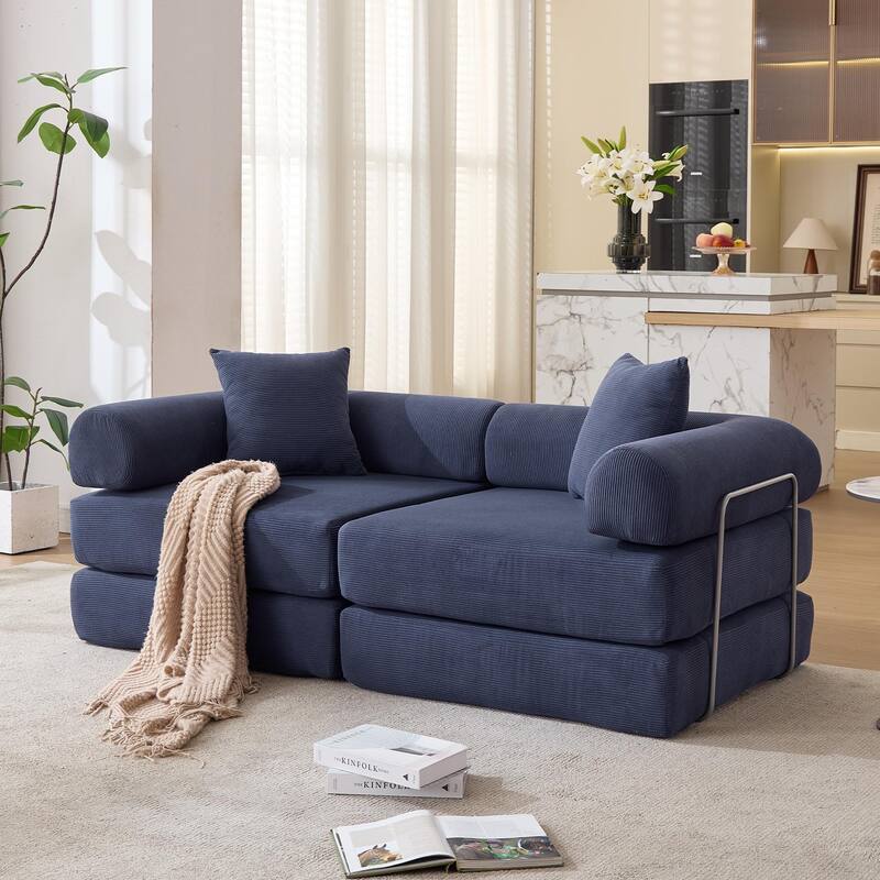 Modular Couch Sofa Bed, Convertible Design with Removable Armrests,Folding Mattress Couch for Small Spaces ,No Assembly