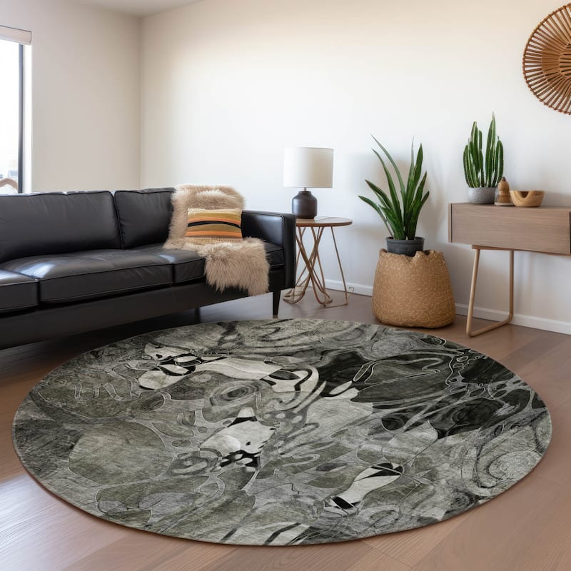 Premium Washable Super Soft Abstract Floral Mayfield Rug - Gray - 8' x 8' - Round