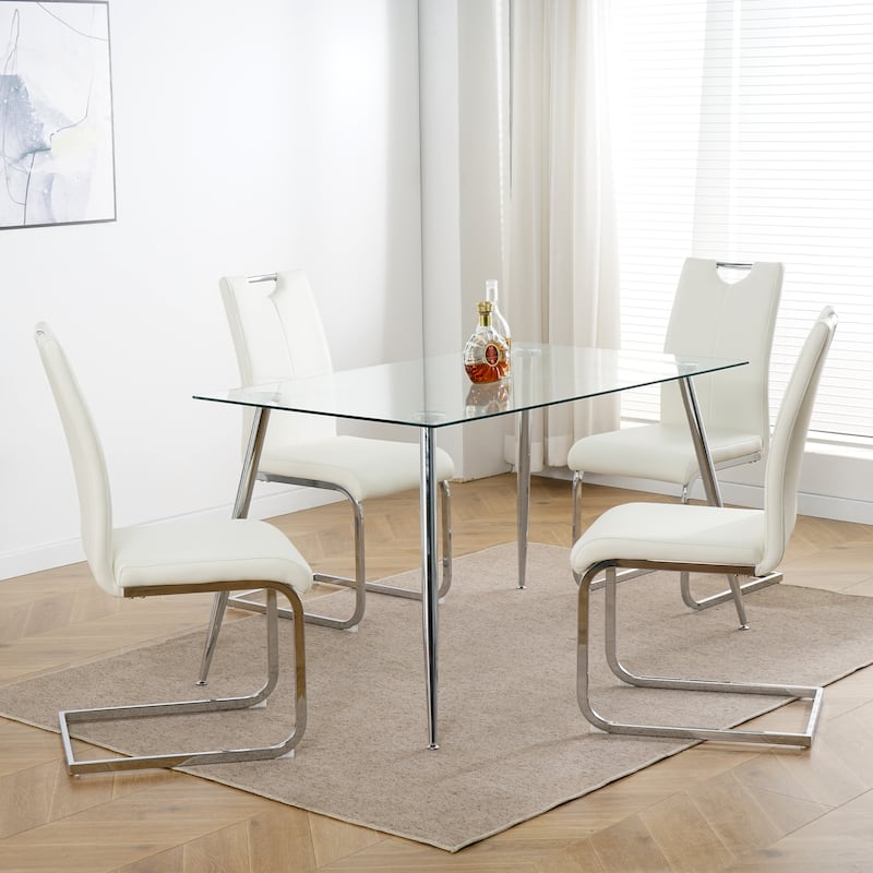 Modern Dining Chairs with Faux Leather Padded Seat and Metal Legs