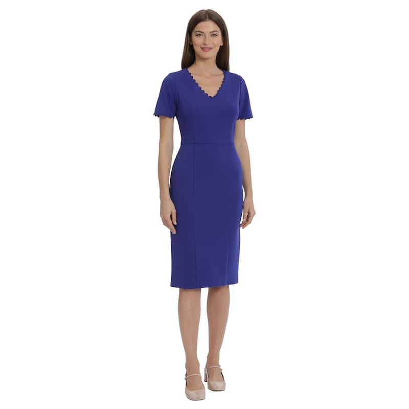 Maggy London Scallop Trim V-Neck Short Sleeve Dress - 6