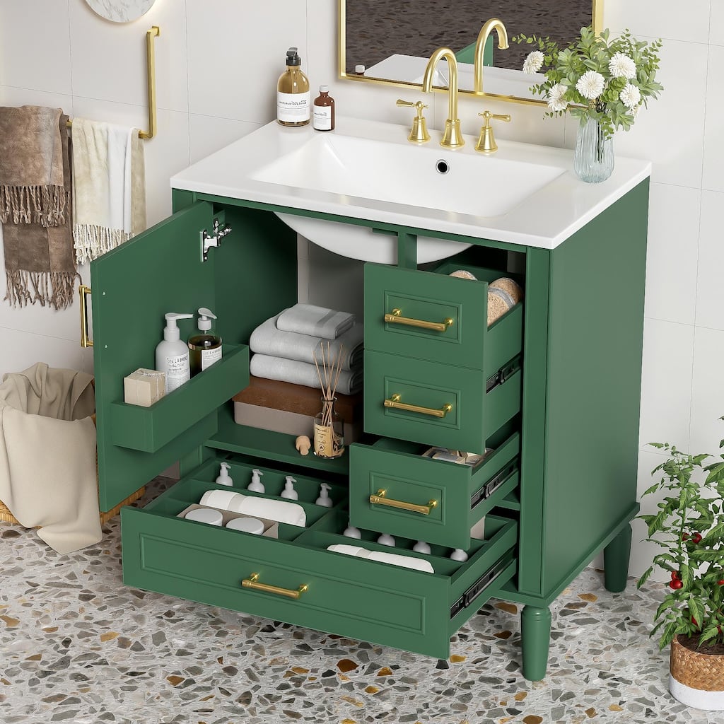 Bathroom Vanity with Sink, Storage Cabinet with Soft Close Door and 3 Drawers, Single Basin Vanity Set with Door Organizer