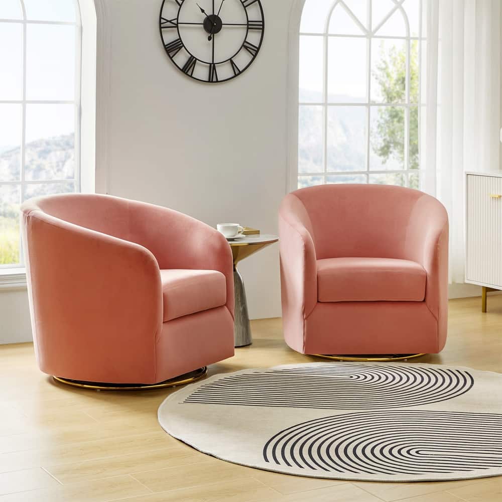 Eleuterio Modern Upholstered Swivel Accent Barrel Chair with Metal Base Set of 2 by HULALA HOME
