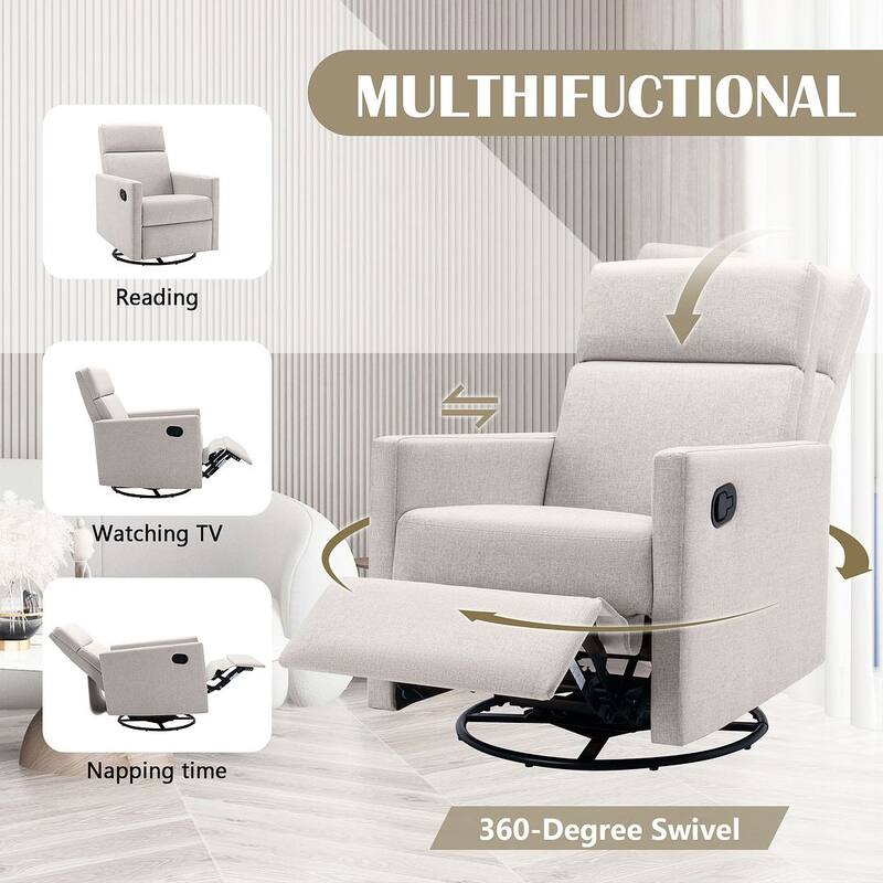 Modern 360° Swivel Sliding Linen Upholstered Recliner