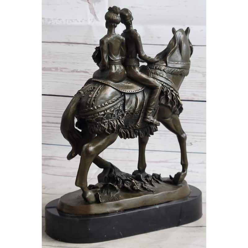 Elegant Bride And Groom On Imitative Horse Back Solid Bronze Sculpture By Milo Hand Made