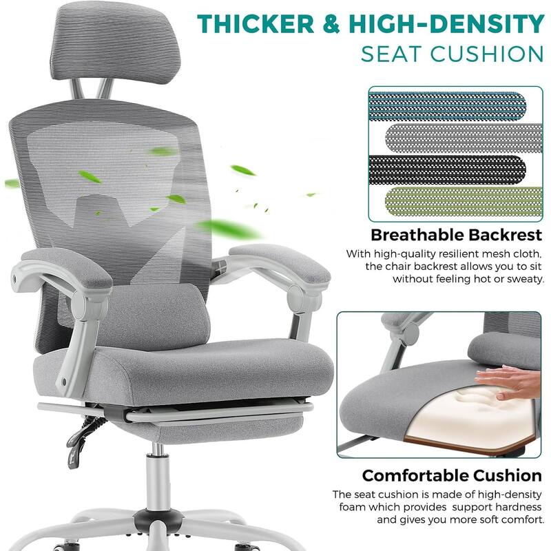 Home Office Desk Chair with Footrest, High-Back Mesh Reclining Chairs with Headrest for Home, Office, Gaming, Student