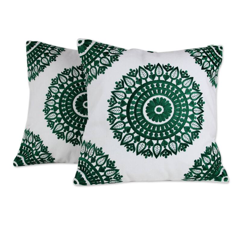 Novica Handmade Emerald Delight Cotton Cushion Covers (Pair)