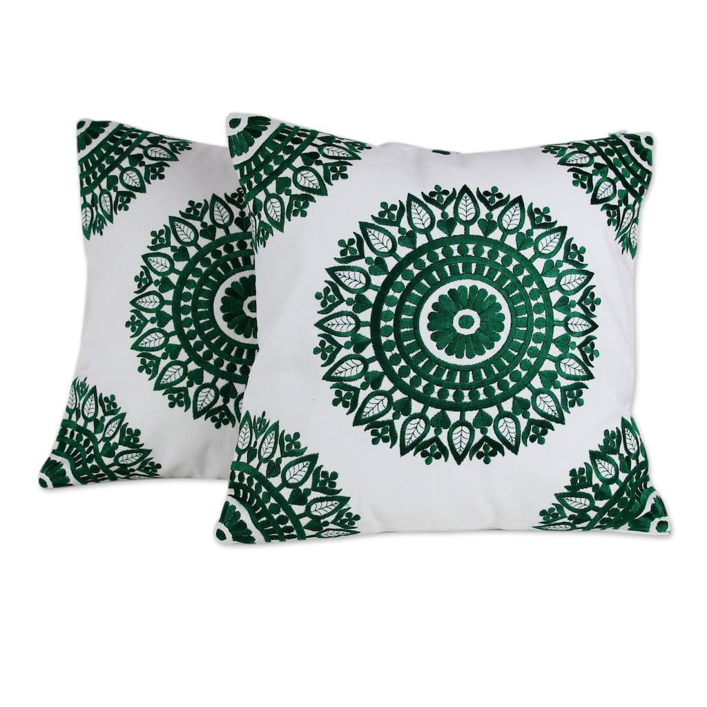 Novica Handmade Emerald Delight Cotton Cushion Covers (Pair)