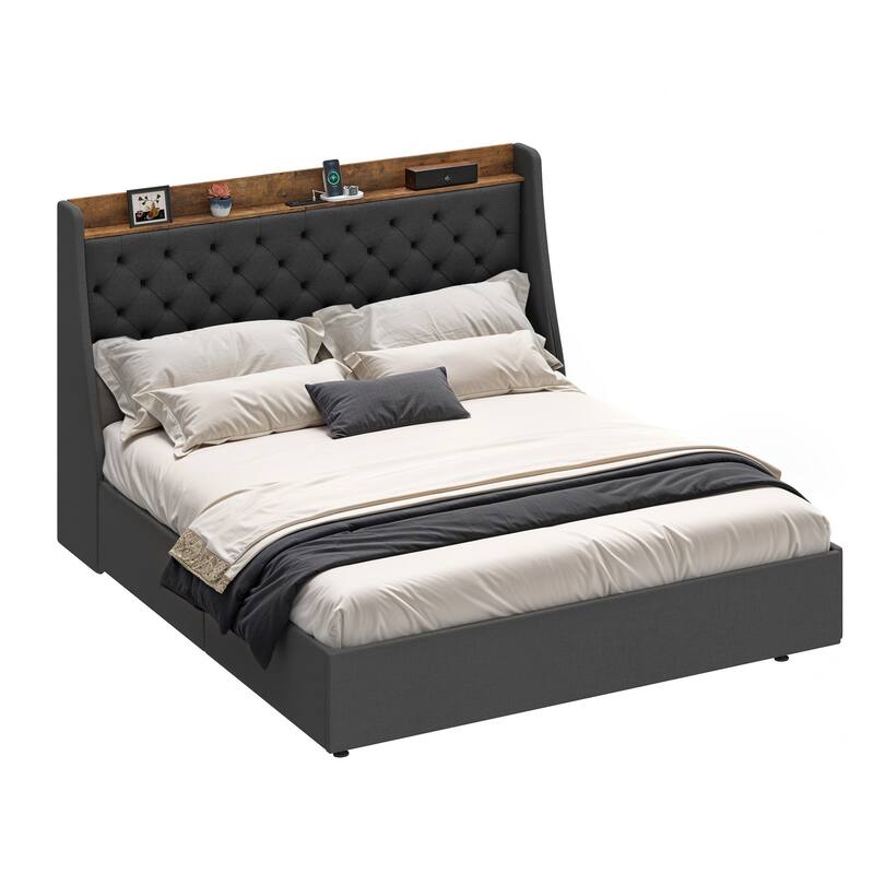 Moasis Nail Headboard Linen Fabric Bed Frame