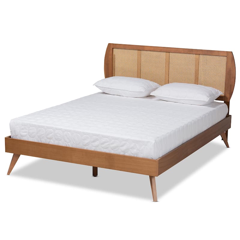 Asami Walnut Finished Wood and Synthetic Rattan Platform Bed - Full