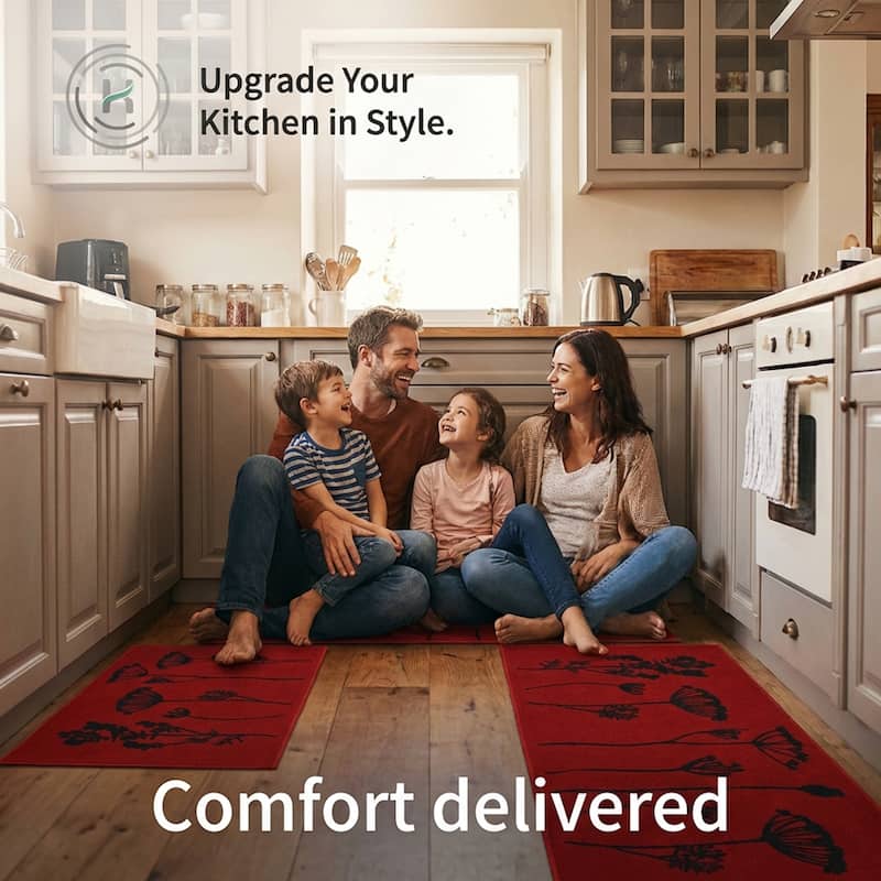 Wool Effect Wildflowers Kitchen Mat or Runner Rug