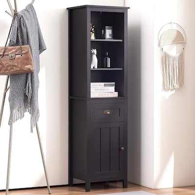 ivinta Tall Bookshelf with Storage, 5-Tier Modern Bookcase with Drawer, Door and Adjustable Shelf