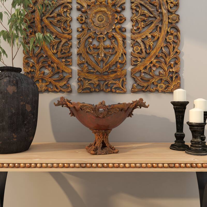 Gold Polystone Intricately Carved Arabesque Leaf Decorative Decorative Bowl