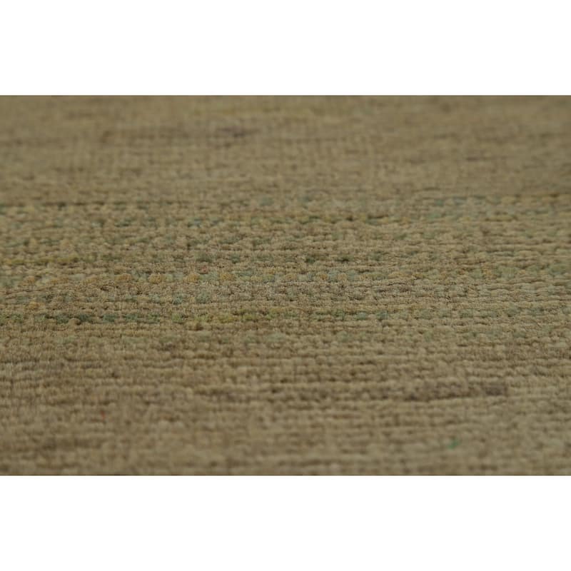 Muted Green & Gold Modern Gabbeh Runner Rug Handmade Wool Carpet - 2'7" x 9'6"