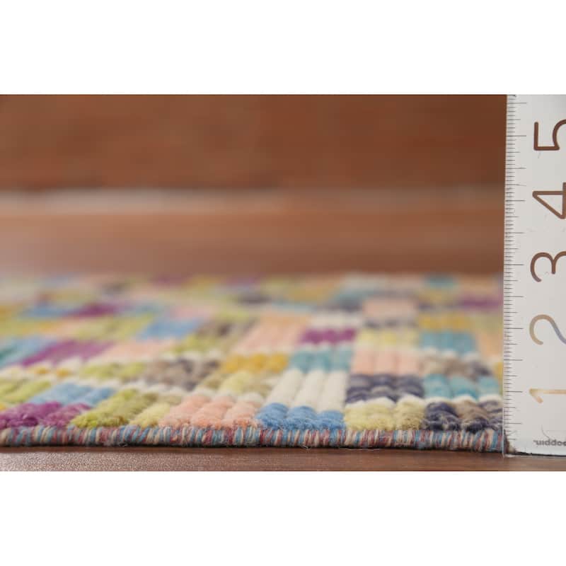 Multicolor Trellis Moroccan Runner Rug Hand-Knotted Wool Carpet - 2'7"x 12'10"