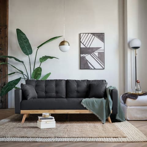 Tufted Linen Mid-century Modern Sofa