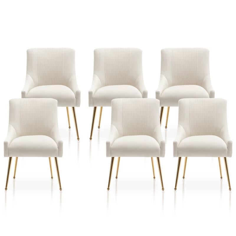 SEYNAR Modern Glam Boucle Pleated Velvet Dining Chair or Vanity Chair Set of 6 with Rear Handle