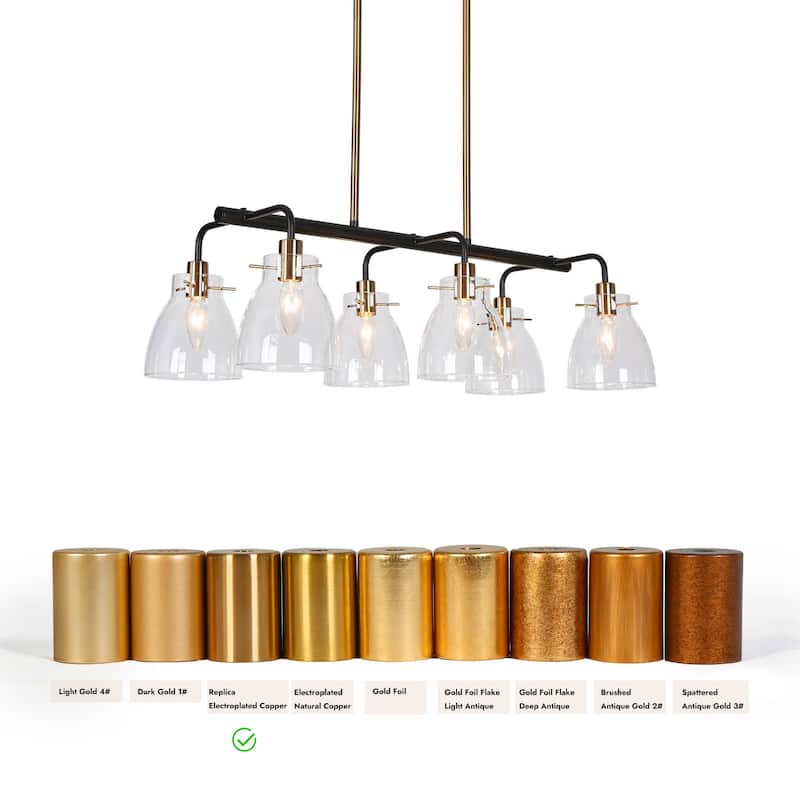Carrall Modern 6-Light Black Gold Linear Chandelier Glass Pendant Light for Dining Room