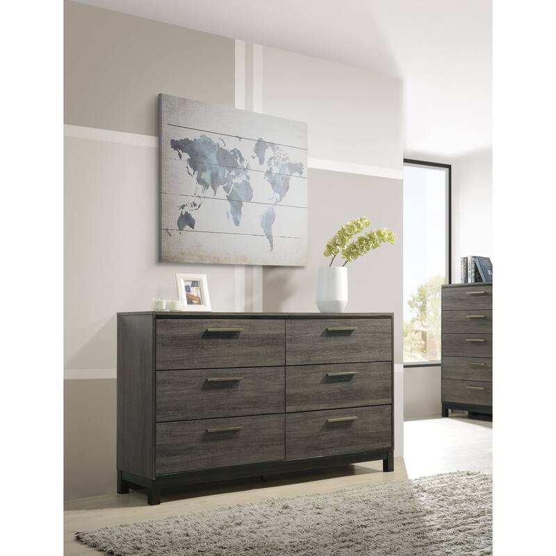 Roundhill Furniture Ioana 187 Antique Grey Finish Wood 6 Drawers Dresser