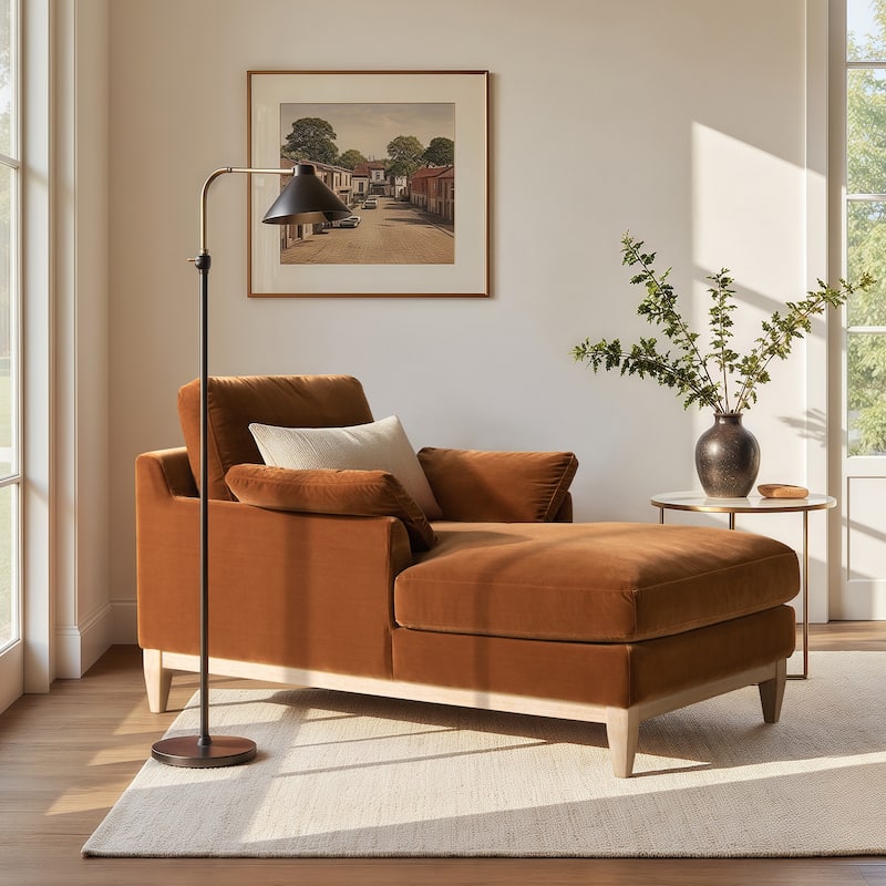 Pasadena 63" Loose Pillow Back Velvet Upholstered Chaise Lounge Chair - 63"W X 37"D X 35.5"H - Burnt Orange Performance Velvet