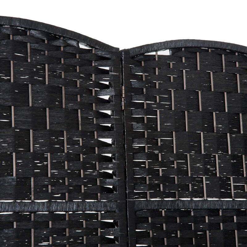 HomCom 6' Tall Wicker Weave Six Panel Room Divider Privacy Screen - Black Wood