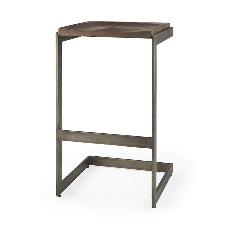 30” High Contemporary Bar Stool with Backless Wood Seat and Metal Legs for Dining Room - 30”H x 17”W x 18”D