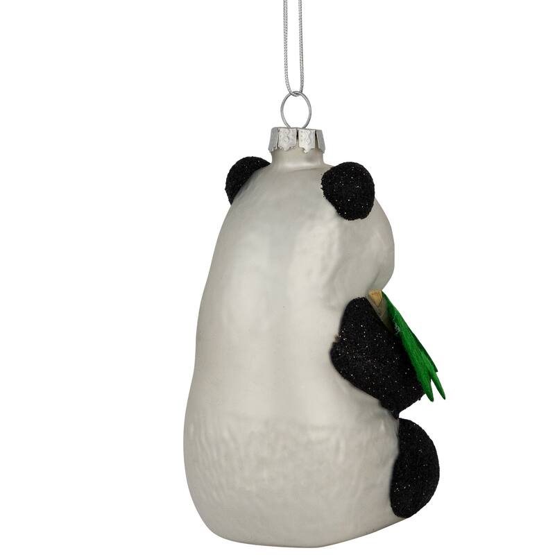 Glittered Panda Bear Glass Christmas Hanging Ornament - 4" - Black and White