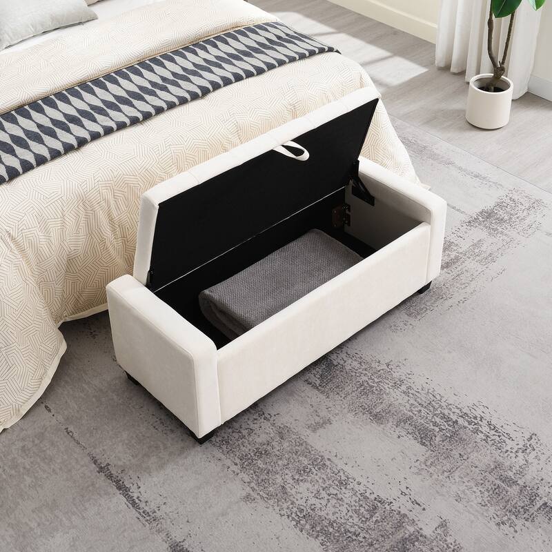 48" Upholstered Storage Ottoman Bench with Button Tufted Diamond Stitch
