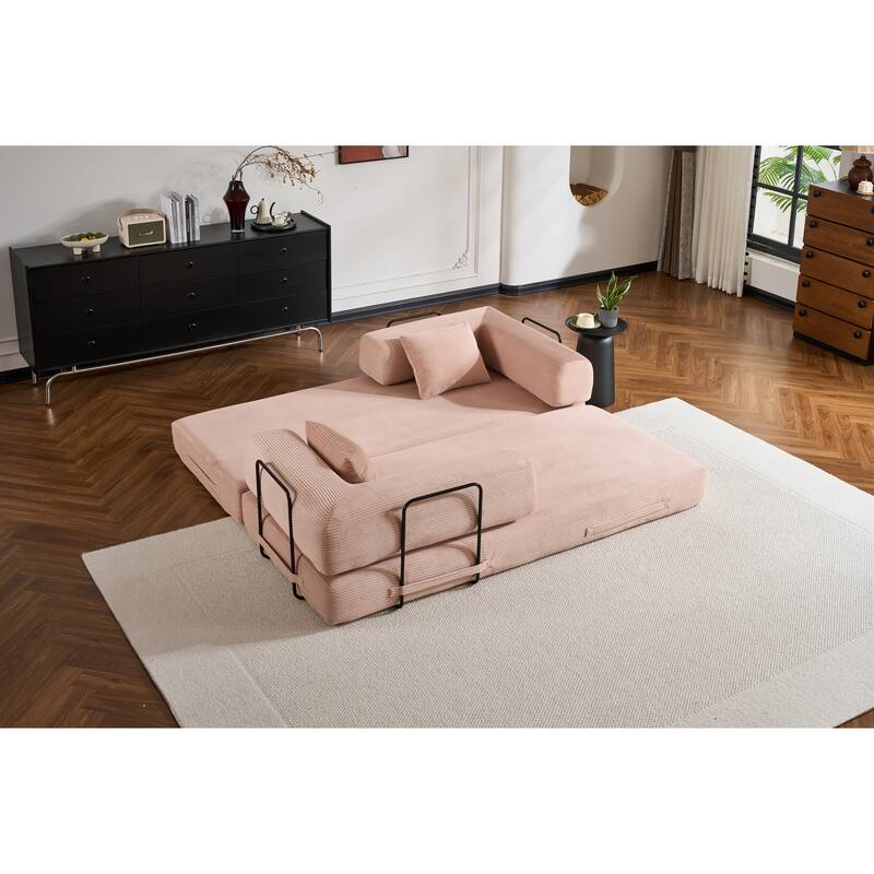 Convertible Sleeper Sofa Bed with Pillow, Modern Corduroy Folding Mattress Couch, Floor Sofa Lounge for Compact Spaces