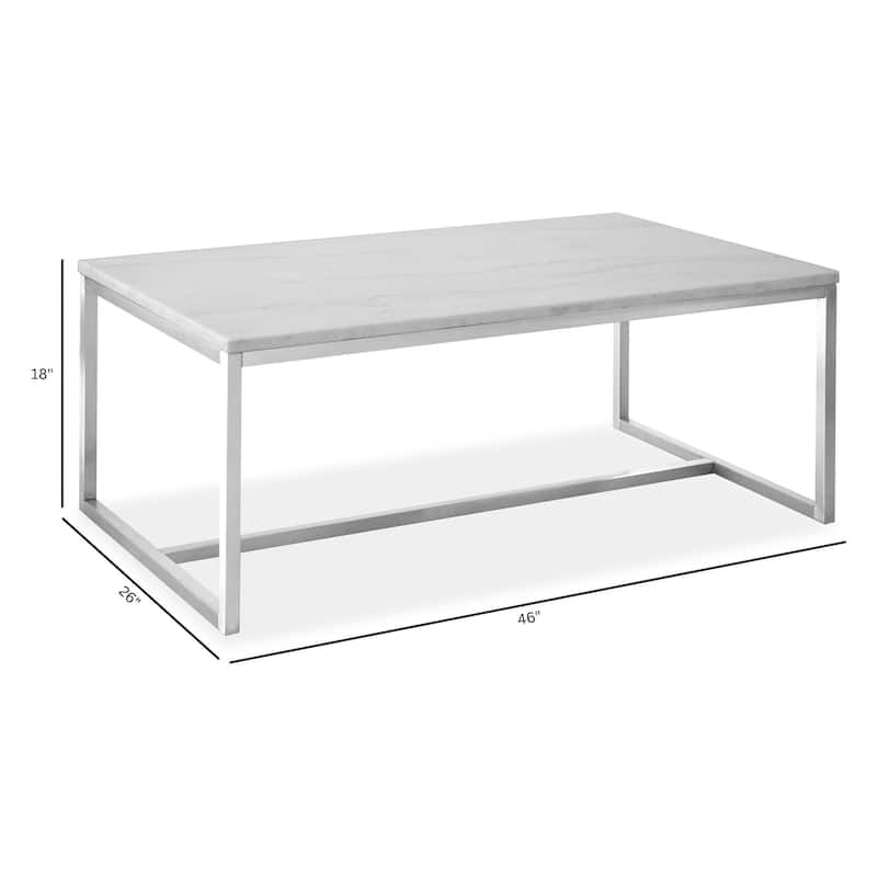 Magnussen Home Esme White Marble and Brushed Nickel Rectangular Cocktail Table - 46''W x 26''D x 18''H