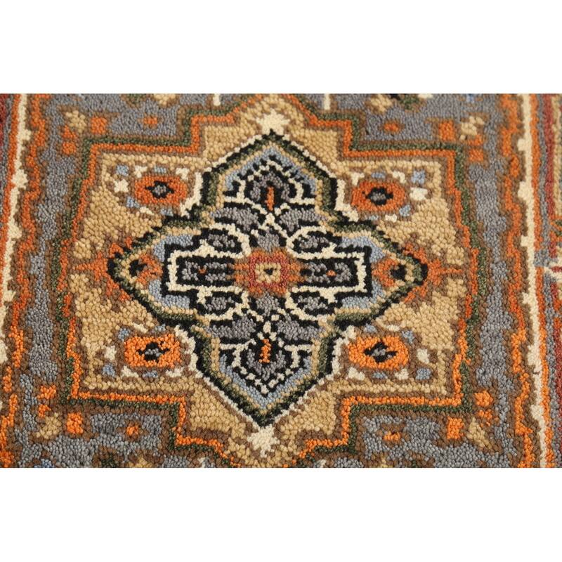 Gray Geometric Heriz-Serapi Indian Accent Rug Handmade Wool Carpet - 2'0"x 3'0"