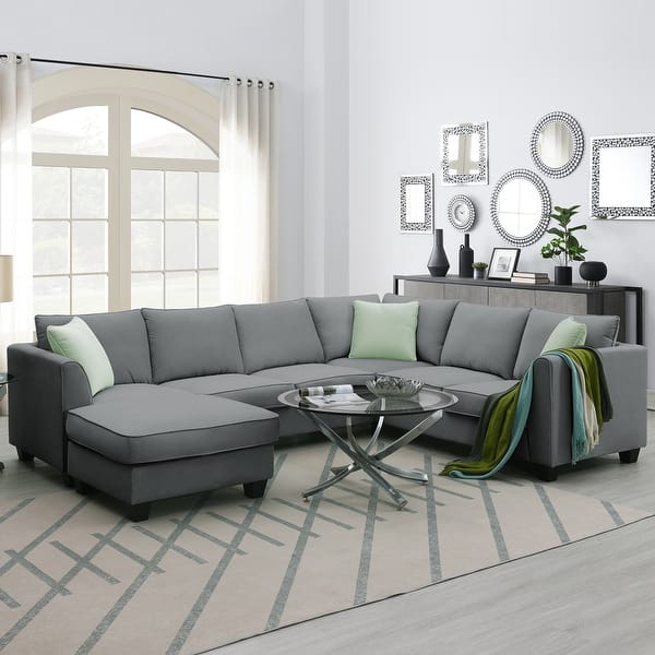 Grey Polyester Ottoman Chaise Lounge for Small Space with Pillow
