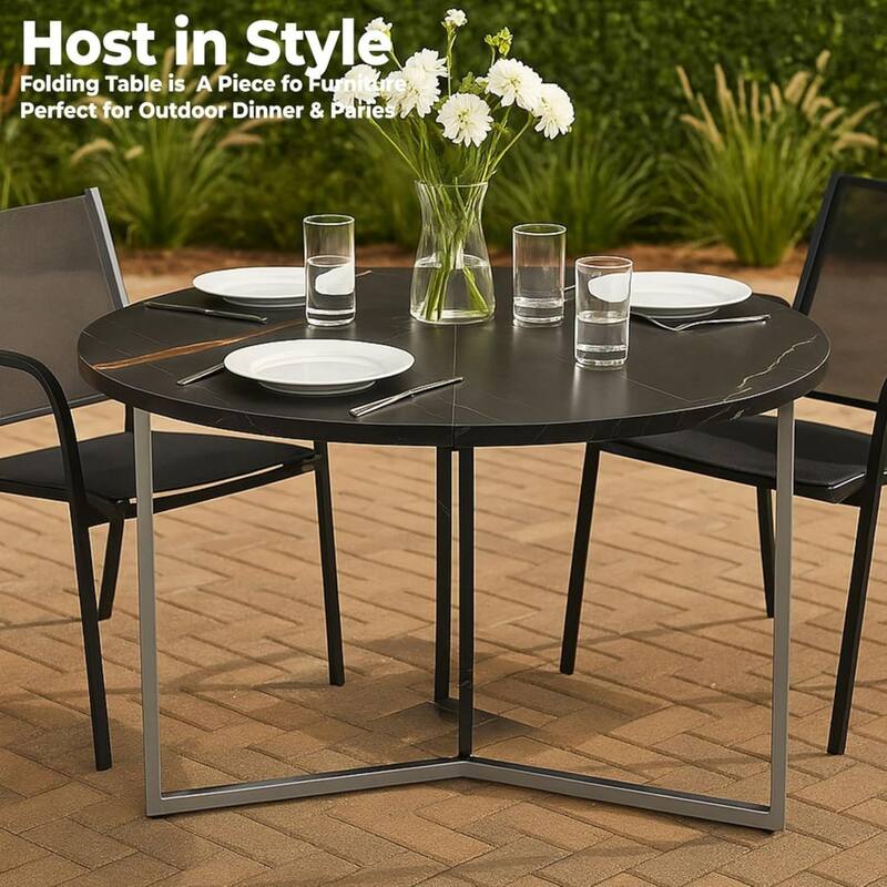 Black Carrera Foldable Round Trifold Table 43" Modern Multi-Use Design