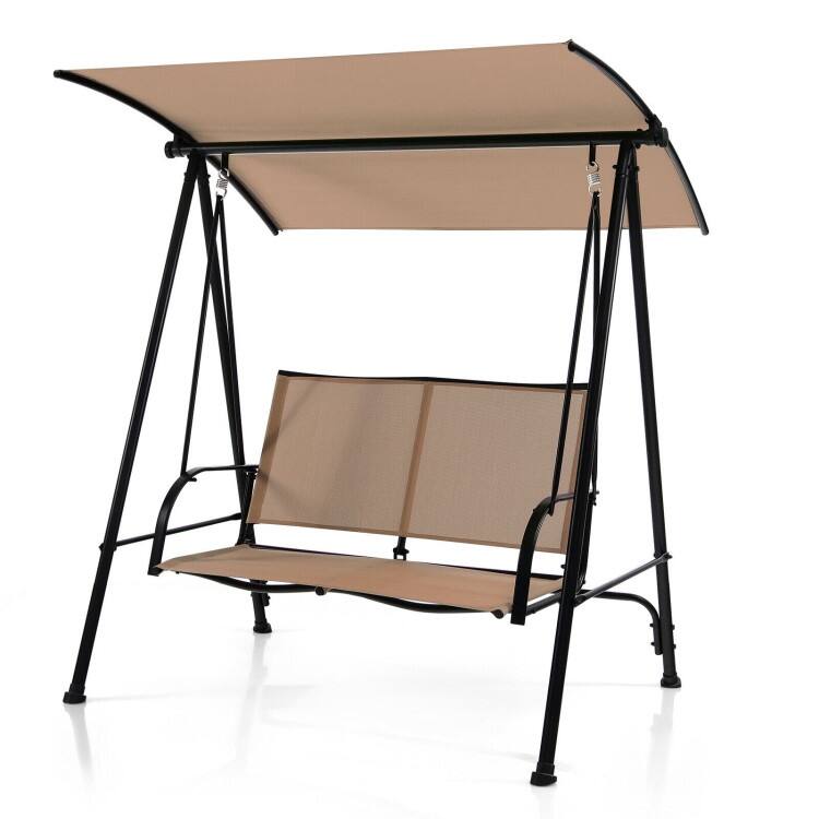 2-Seat Outdoor Canopy Swing with Comfortable Fabric Seat and Heavy-duty Metal Frame - 58" x 45" x 70" - Beige