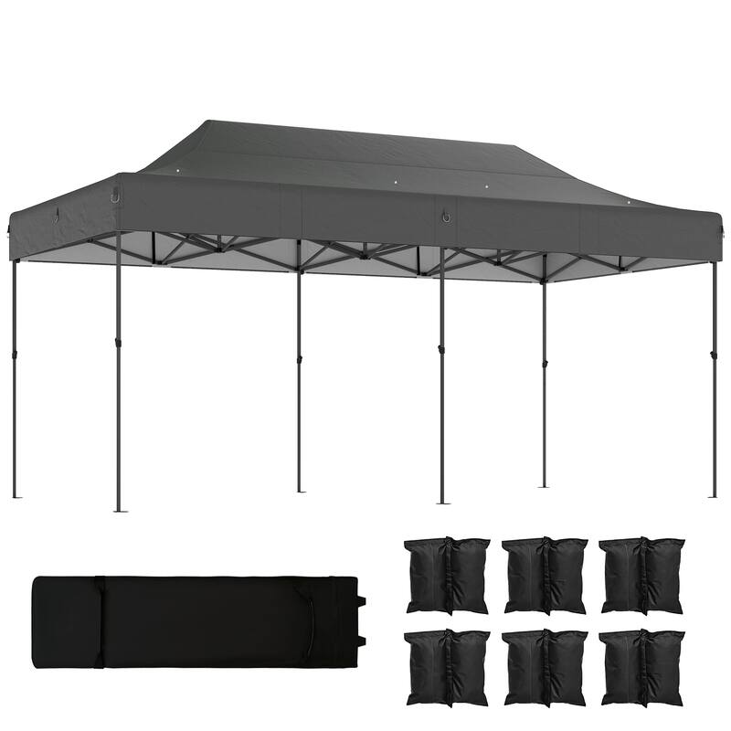 Outsunny 10 x 20 ft Pop Up Canopy Tent, Heavy Duty UPF50+ Outdoor Portable Instant Canopy Shelter with Wheeled Carry Bag