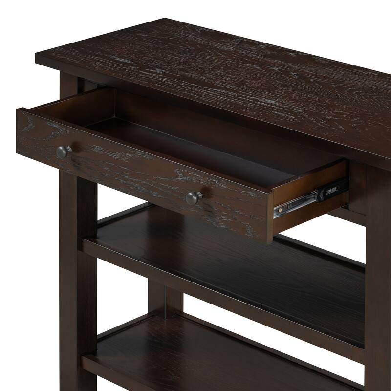36" Retro Console Table with Drawer and Two Sturdy Shelves for Entryway or Living Room