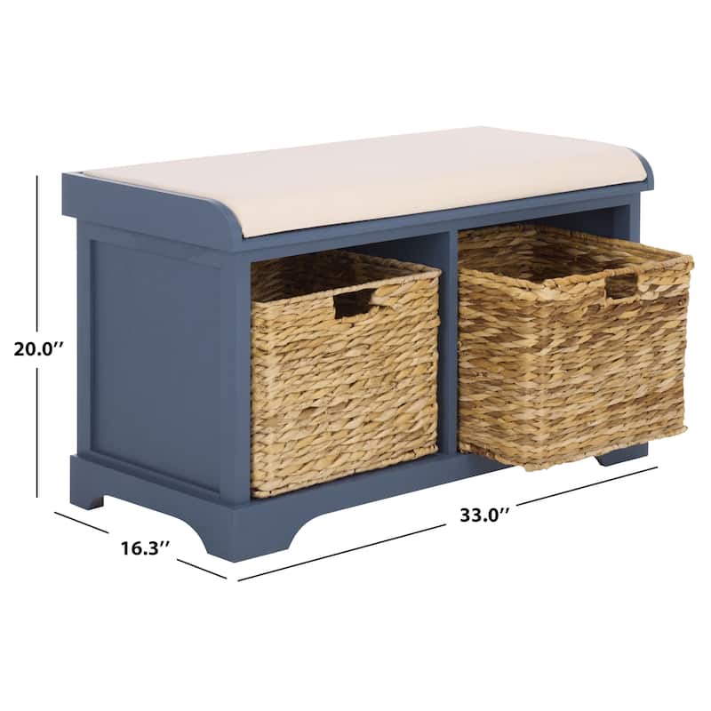 SAFAVIEH Euphemia Brown Woven Storage Basket Bench - 33.5" x 16.1" x 19.9" - 34"W x 16"D x 20"H