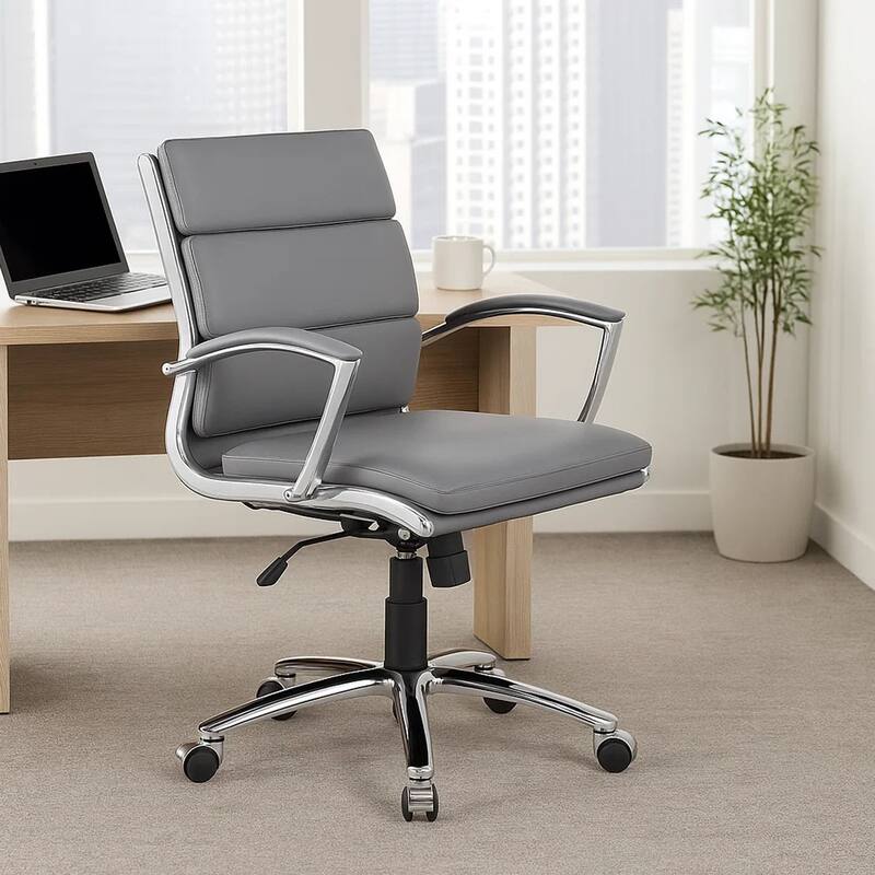 Dave Executive Swivel Chair with Metal Chrome Finish, Gray Vinyl