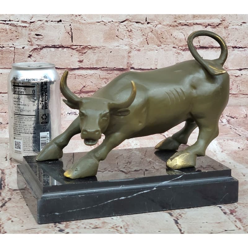 Aggressive Imitative Bull Bronze Sculpture On Marble Stand Signed Imitative Fisher