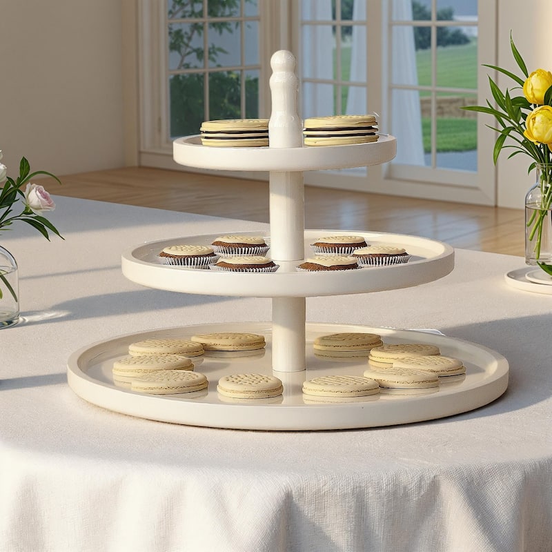 Wood Lacquered 3-Tier Round Tray - 15.75"L x 15.75"W x 11.81"H