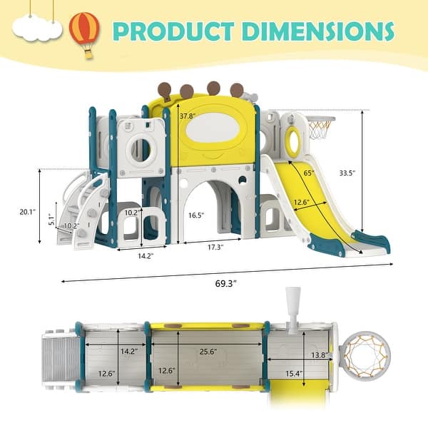 dimension image slide 0 of 2, Kinbor Toddler Slide PlaySet - Kids Slide with Basketball Hoop, Toddler Indoor Outdoor Playground - N/A