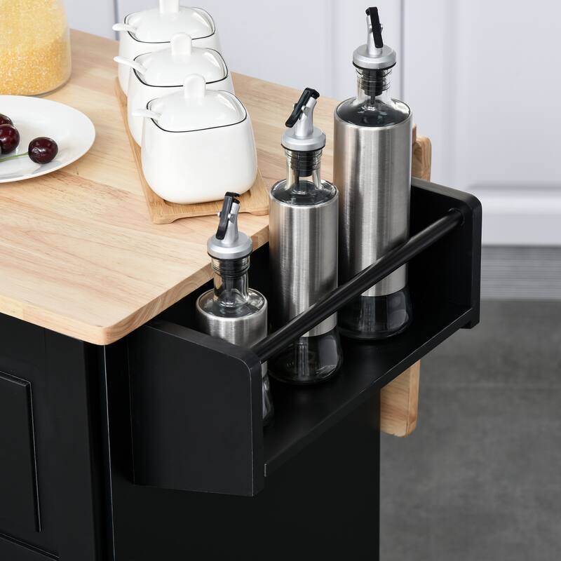 HOMCOM Kitchen Island Mobile Storage Cart with Towel/Spice Rack, 3 Drawers, 2-Door Cabinet and Lockable Wheels