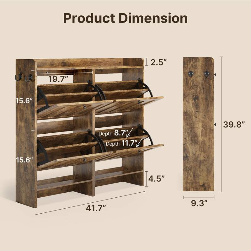 Shoe Cabinet with Flip Drawers, Slim Shoe Storage Cabinet for Entryway, Freestanding Narrow Rack with Open Storage