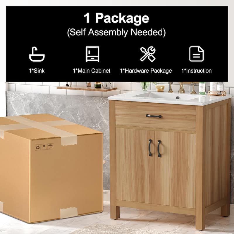 30'' Bathroom Vanity with Sink, Solid Wood Frame, 2 Soft-Close Doors, 1 Drawer & Adjustable Shelf, Modern Cabinet
